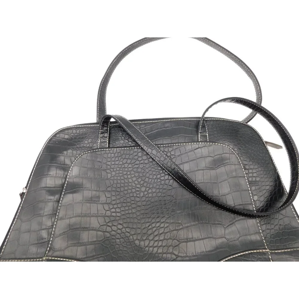 Faux Crocodile Black Tote Bag Satchel Laptop Tablet
